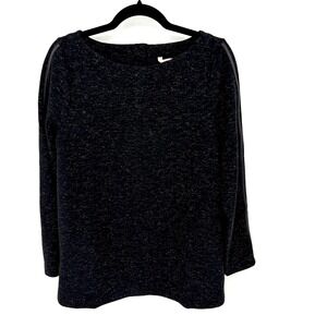 Soft Surroundings Black Knit Faux Leather Trim Boat Neck Long Sleeve Top M